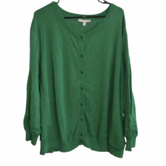 Woman Within Green Cardigan Sweater 100% Cotton Sz 3x Plus Size - Picture 1 of 6
